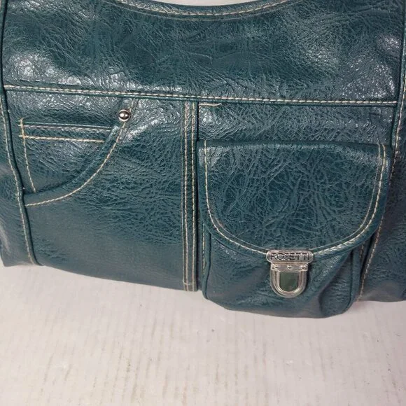 Rosetti Teal Faux Leather Shoulder Bag With Front Pockets & Adjustable Strap - Picture 2 of 8